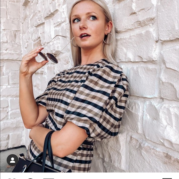 Hm checkered mini dress Xs brown black Nwt - Picture 1 of 3